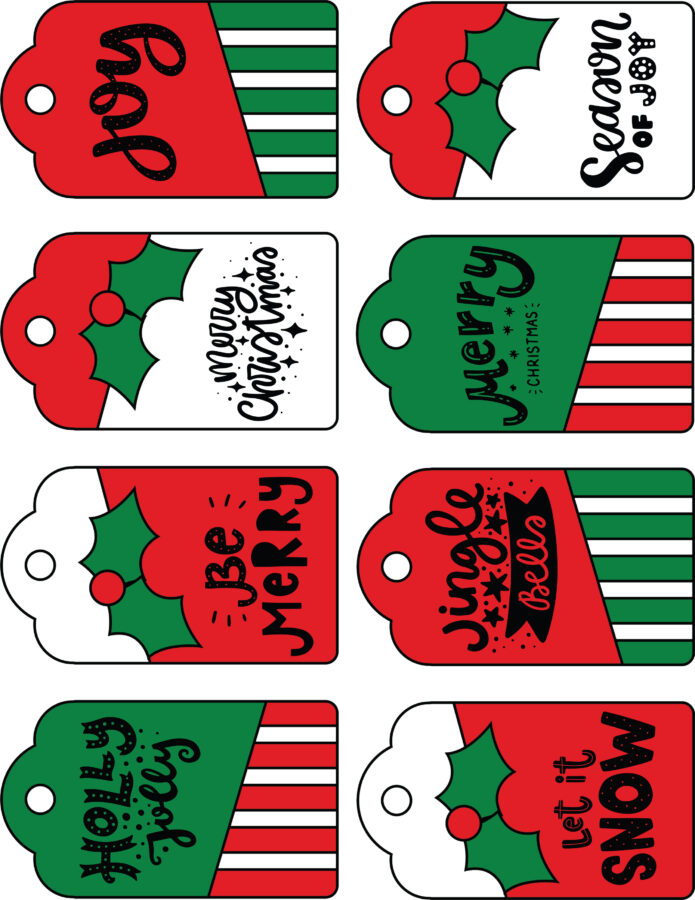 CHRISTMAS RED GREEN WHITE GIFT TAGS