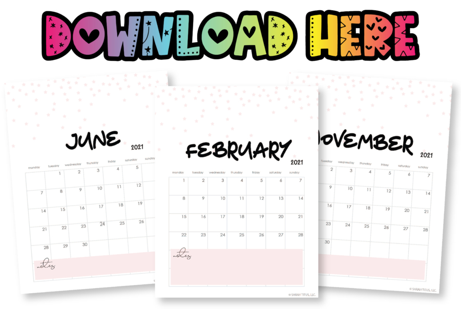 Cutest Printable Pink Star Calendar - 2021