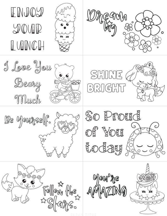 Valentine Colorable Lunch Box Notes