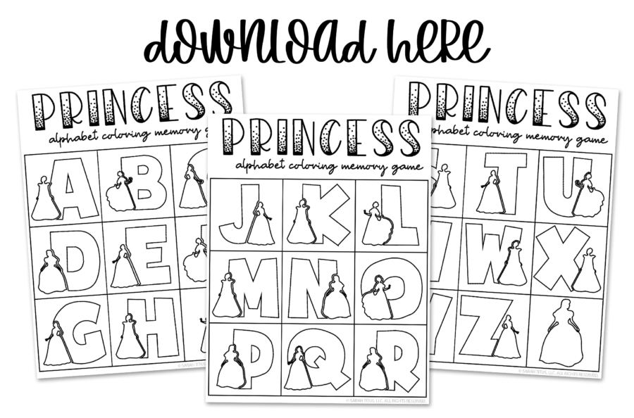 Cutest Princess Art Alphabet Memory Game Printable - Black and White