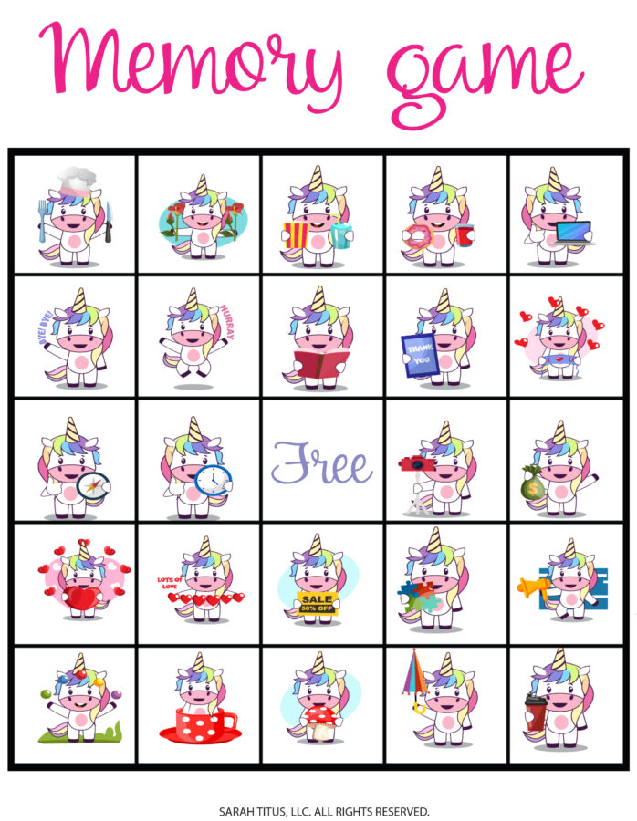 Unicorn Memory Game Printable