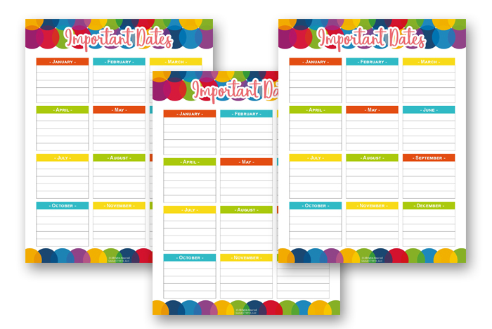 Undated Daily Planner Important Dates