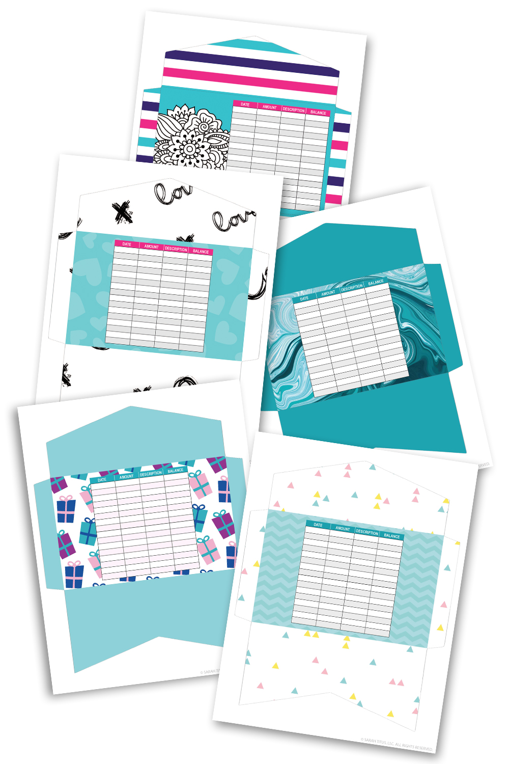 Beautiful Teal Art Cash Envelope Printables For Budgeting