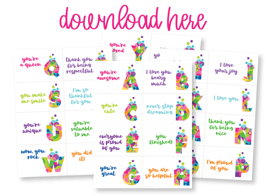 Monogram Colorful Art Love Notes For Lunchbox Printable