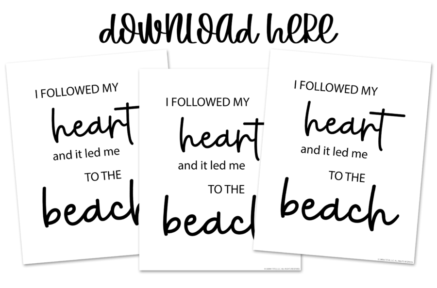 Pretty Ocean Wall Art Printables For You - Heart Beach Black and White