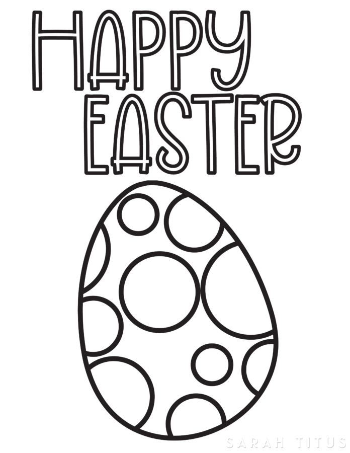 Happy Easter coloring page with decorative dots egg printable for kids