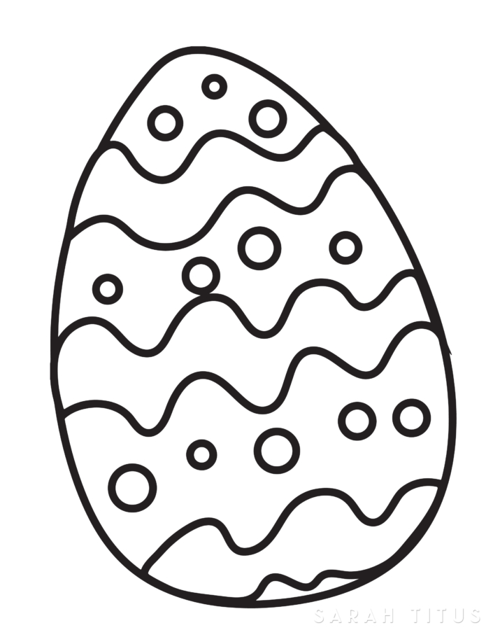 Easter egg coloring page with wavy stripes and polka dots simple printable for kids