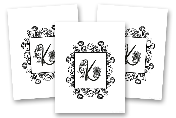 Monogram Wall Art Binder - Black and White Flowers