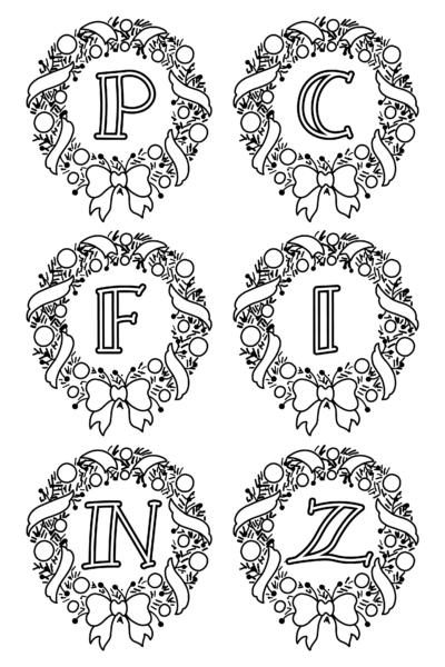 Colorable Christmas Wreath Monograms