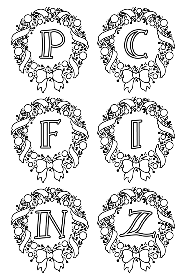 Colorable Christmas Wreath Monograms