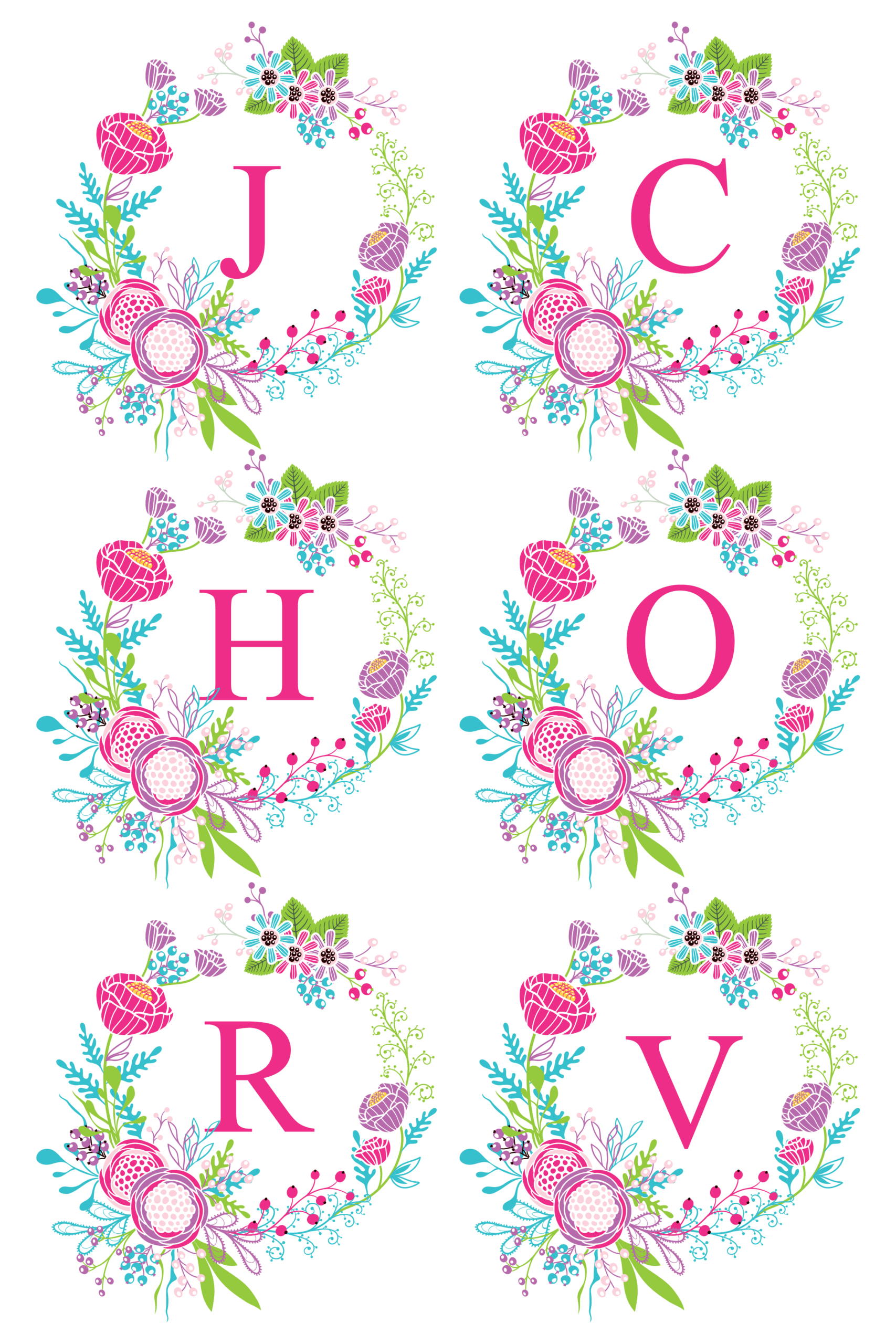 Pastel Flower Wreath Monograms