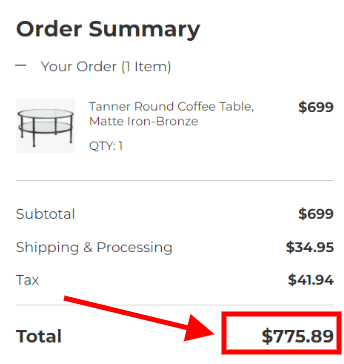 Pottery Barn Order Details Screenshot