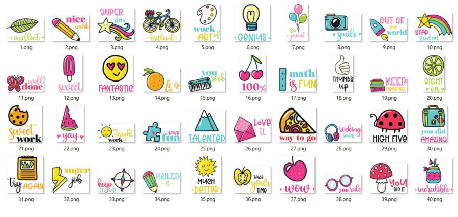 40 Super Cute Digital Teacher Stickers Set