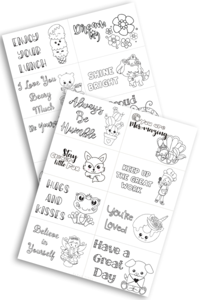 Cute Colorable Lunch Box Encouragement Notes For Girls