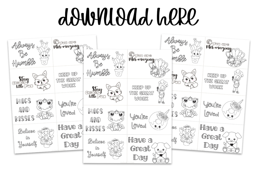 Cute Colorable Lunch Box Encouragement Notes For Girls