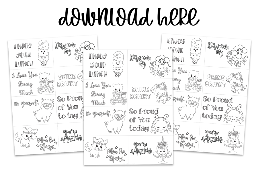 Cute Colorable Lunch Box Encouragement Notes For Girls