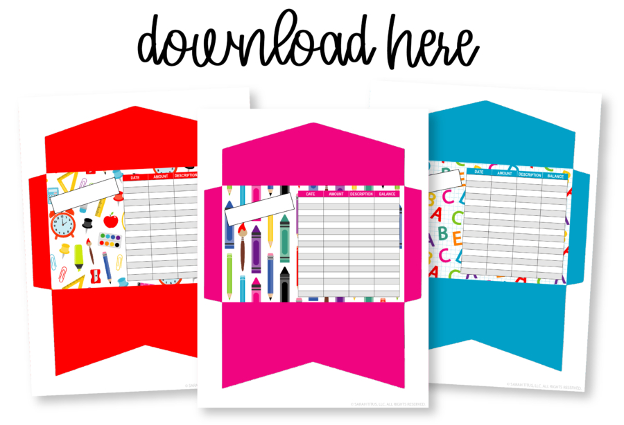 School Supplies Cash Envelopes