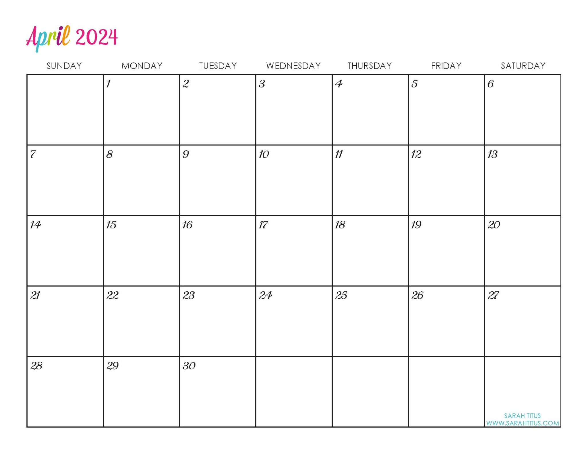 Custom Editable 2024 Free Printable Calendars Sarah Titus