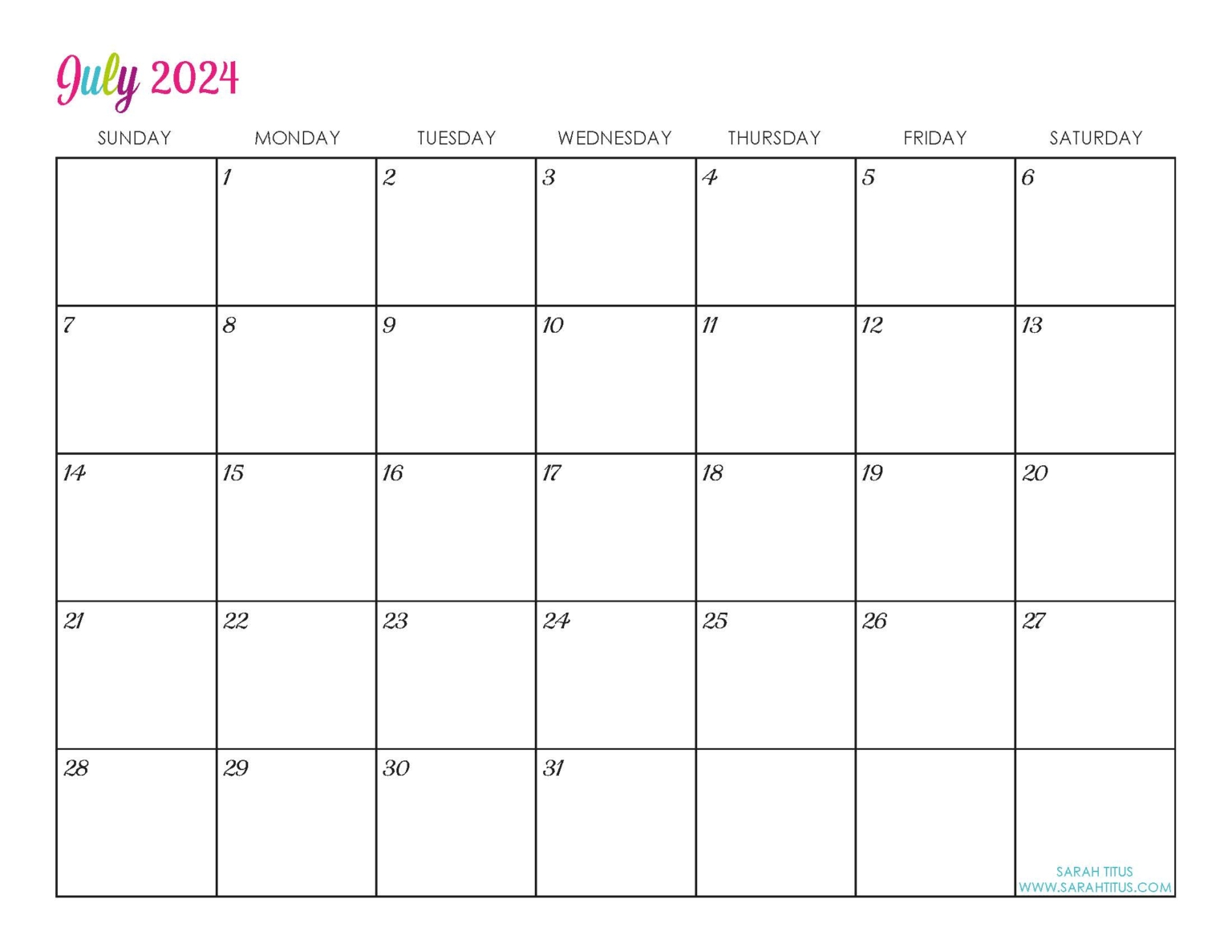 Custom Editable 2024 Free Printable Calendars Sarah Titus