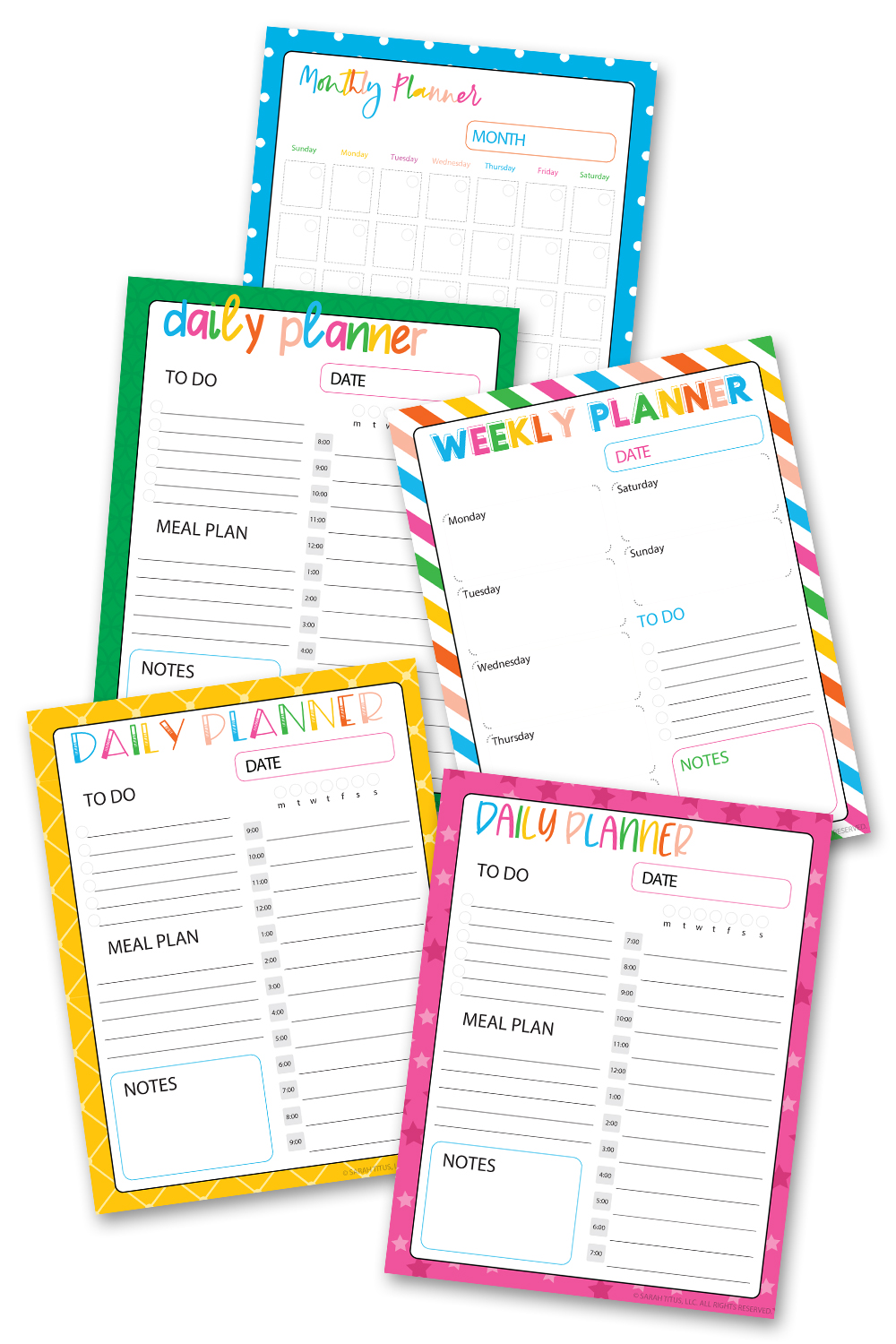 5 Cute & Colorful Daily Weekly Monthly Planner Pages