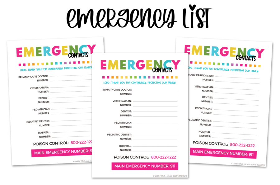 Daily Planner - Emergency Contacts List