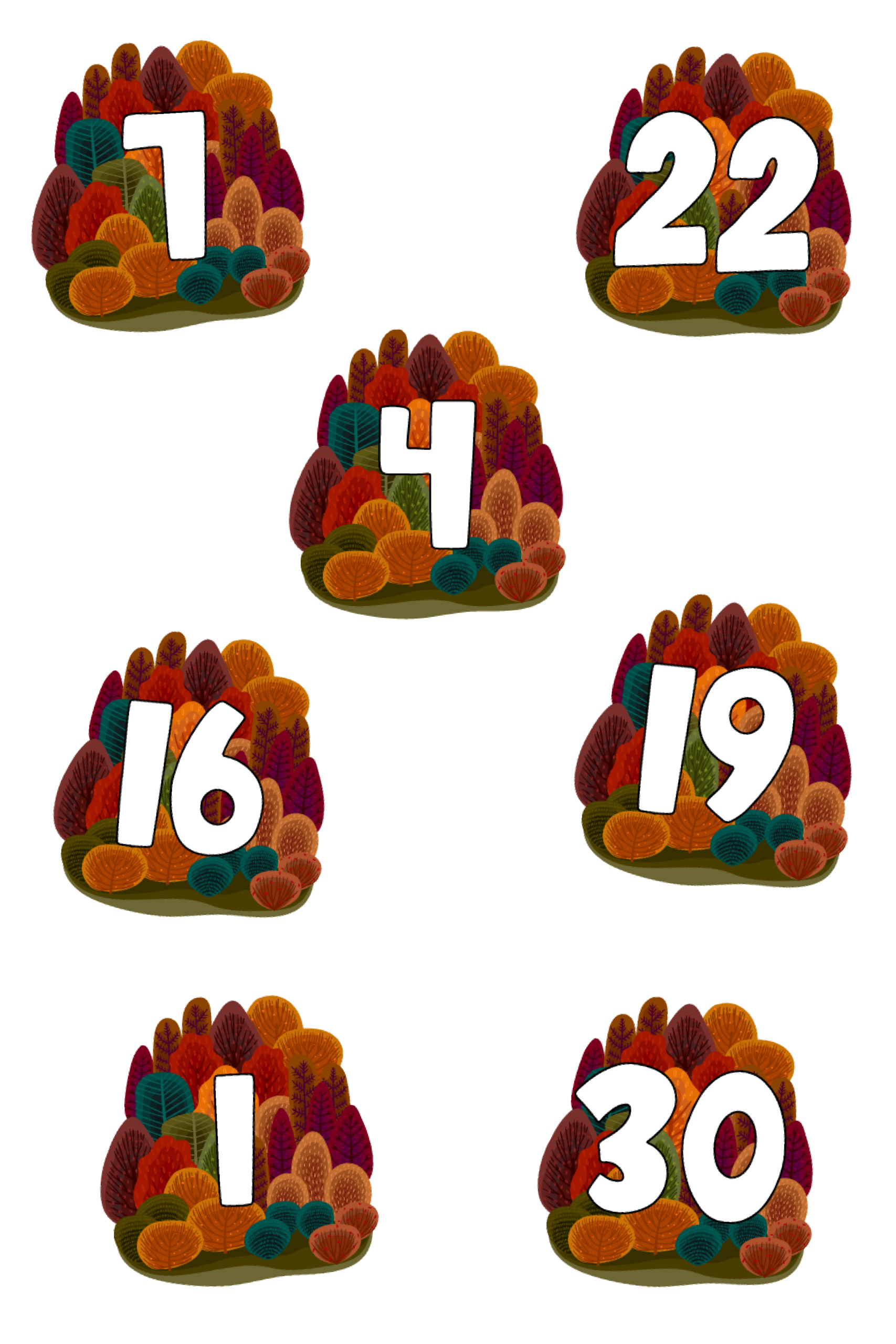 Fall Numbers Digital Stickers-01