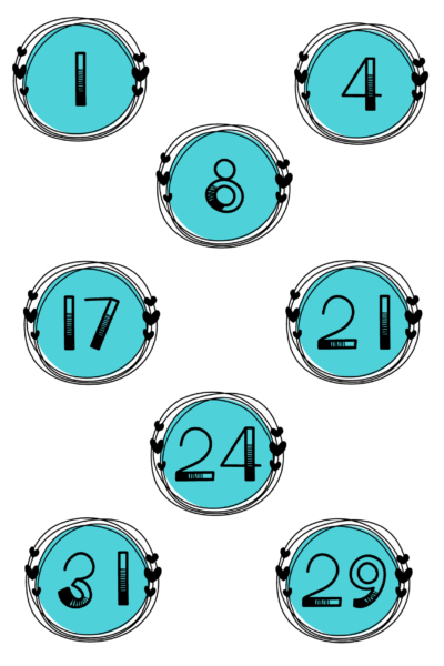 Teal Hearts Numbers Digital Stickers-01