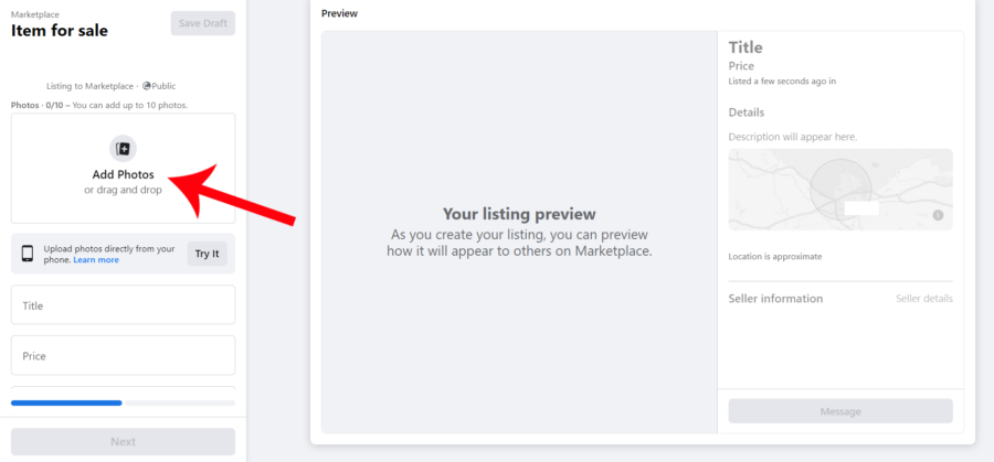 Facebook Marketplace - Add Photos