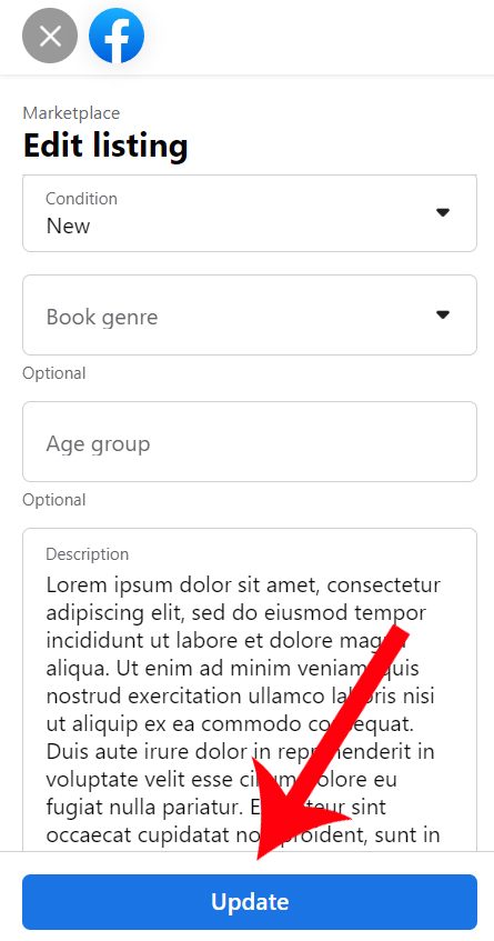 Facebook Marketplace Listing Update