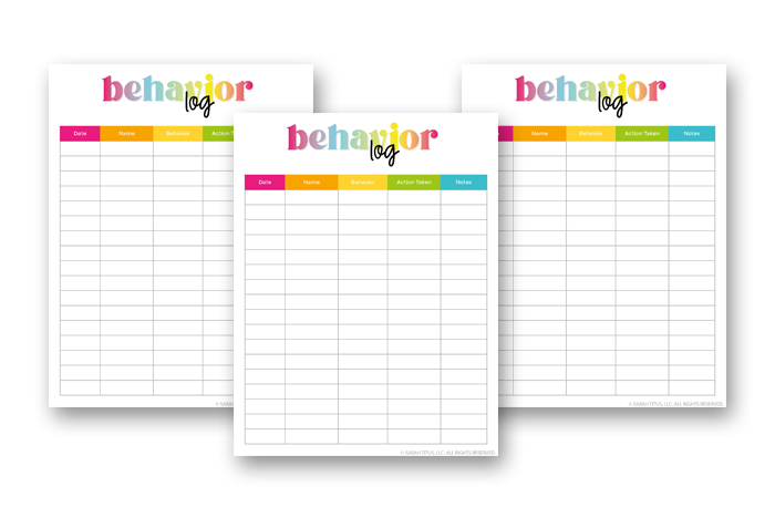 Teacher Binder Behavior Log