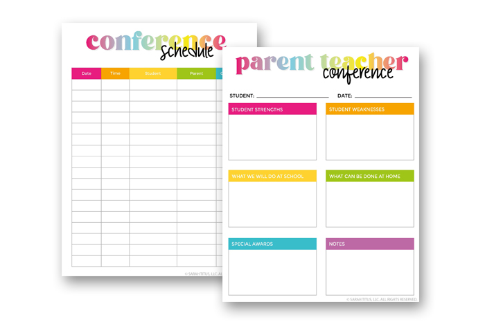 Teacher Binder Parent Teacher Conference and Conference Schedule Printables