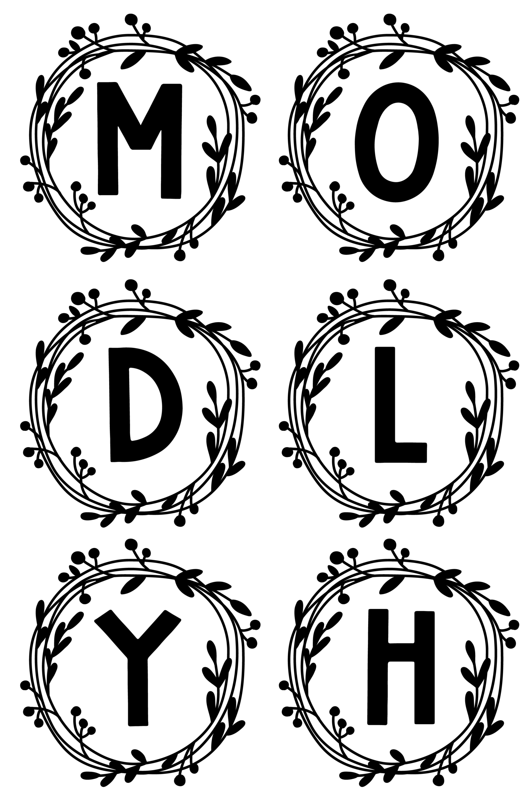 Free SVG Files – Black Leaf and Berry Monograms-01