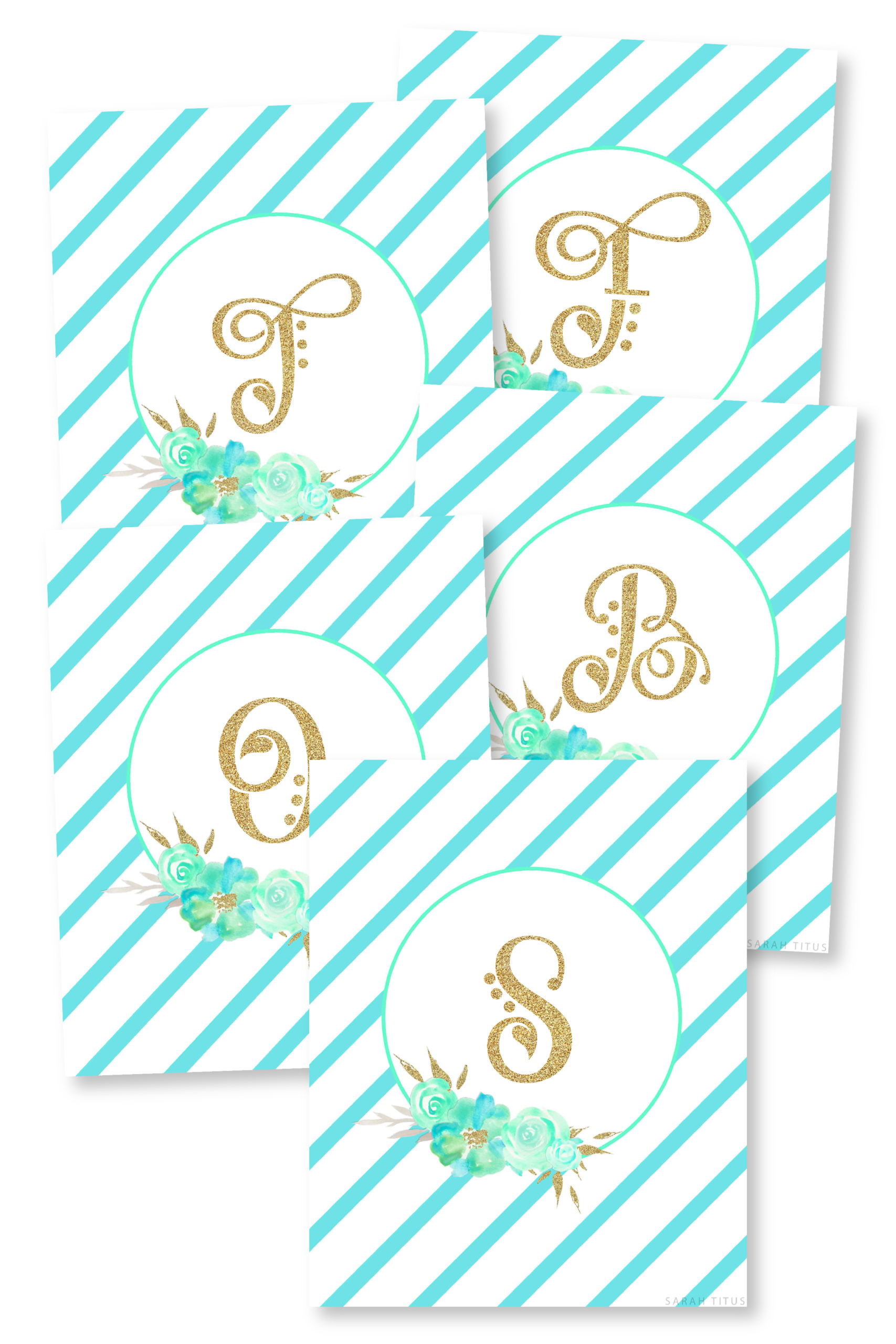 Teal and Gold Monogram Wall Art Printables-01