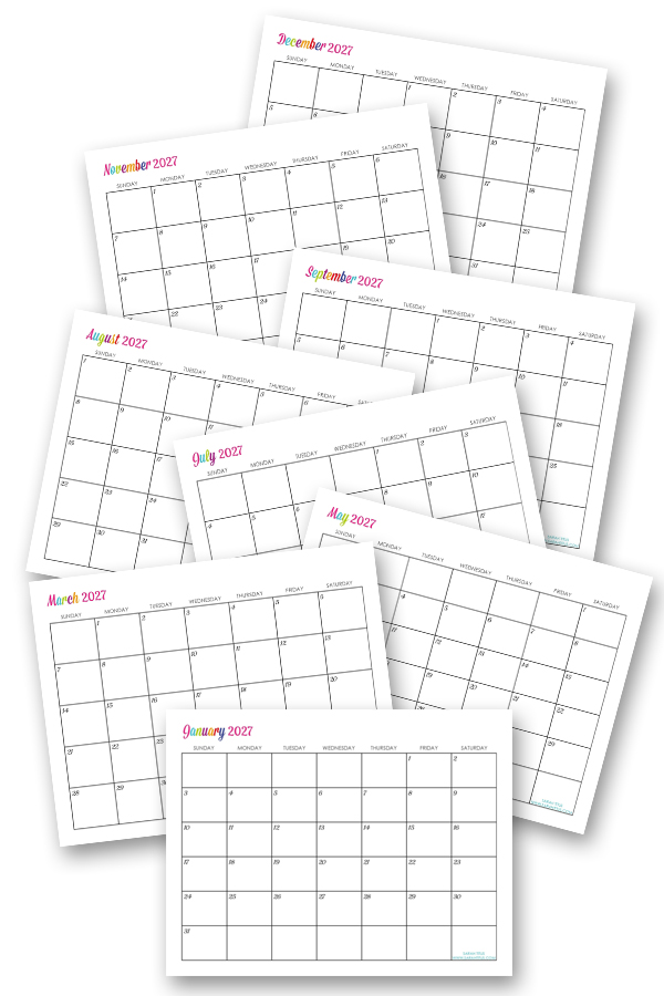 Custom Editable 2027 Free Printable Calendars