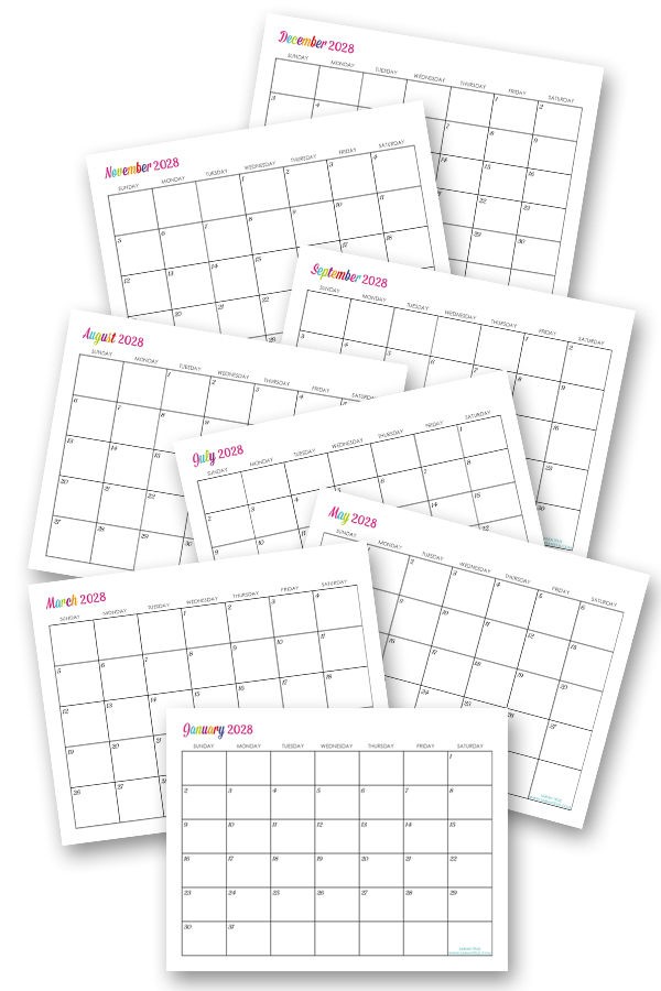 Custom Editable 2028 Free Printable Calendars