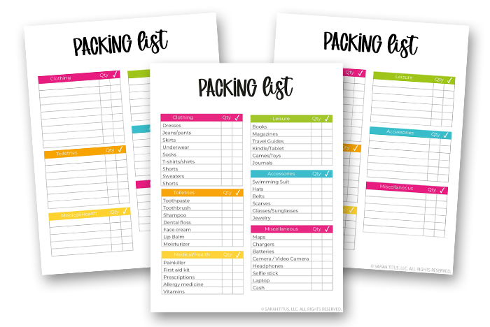 Travel Binder Packing List