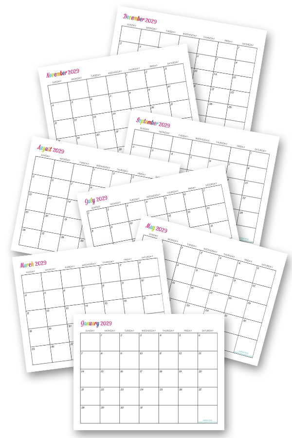 Custom Editable 2029 Free Printable Calendars