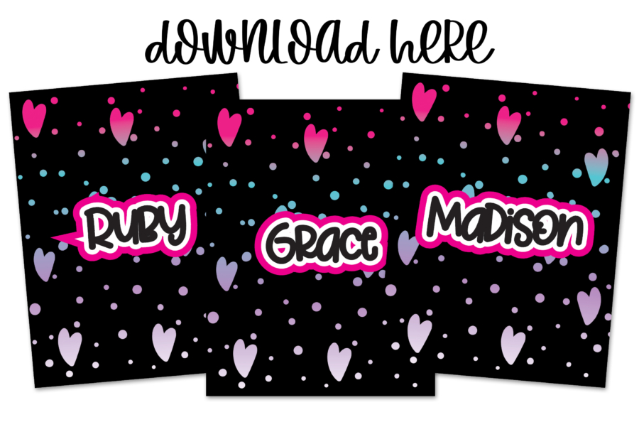 400+ Names Binder Covers Cute Free Printables - Hearts Set