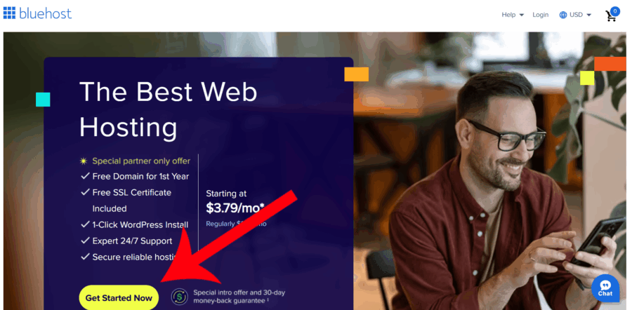 Bluehost Web Hosting Get Started Now Button