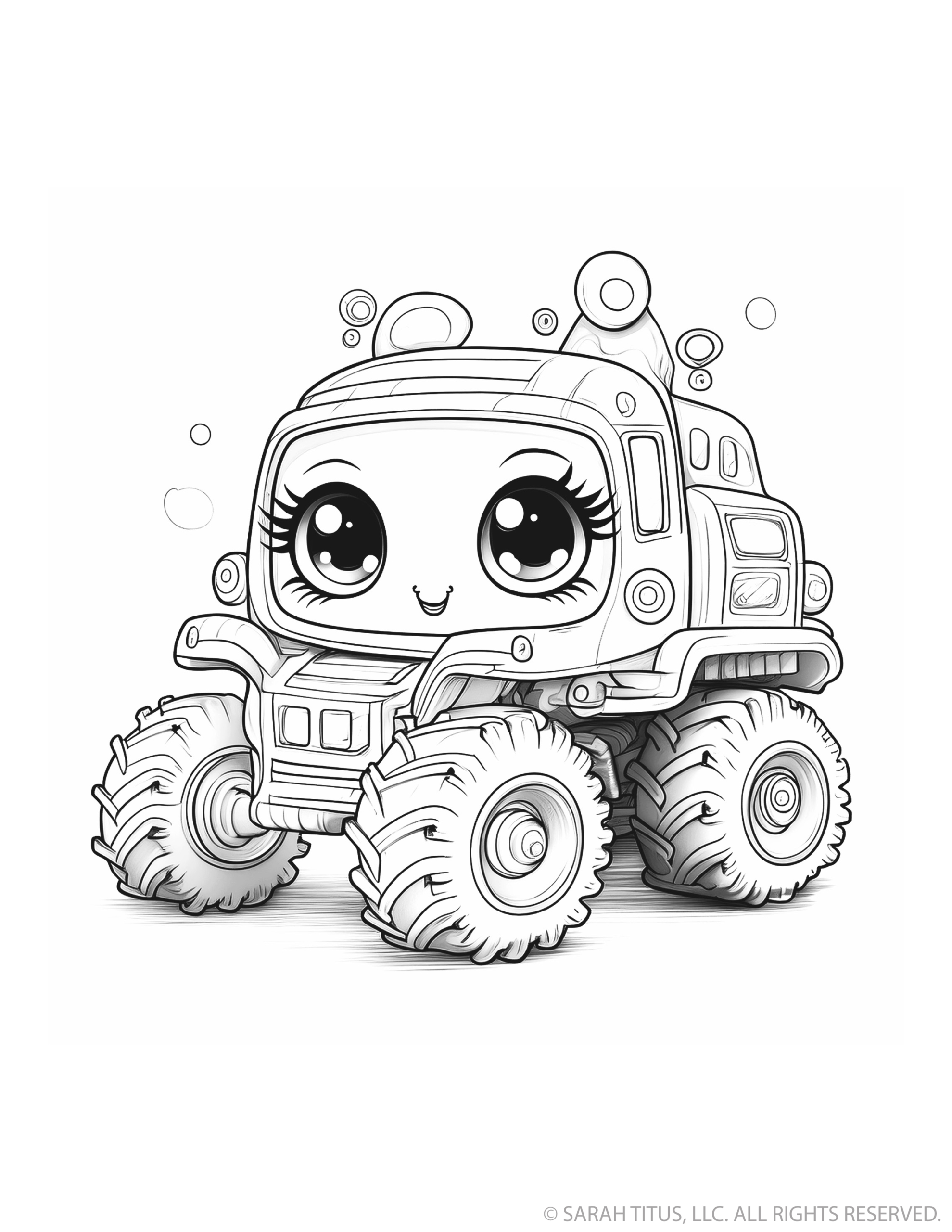 Cute Cartoon Monster Truck With Bubbles