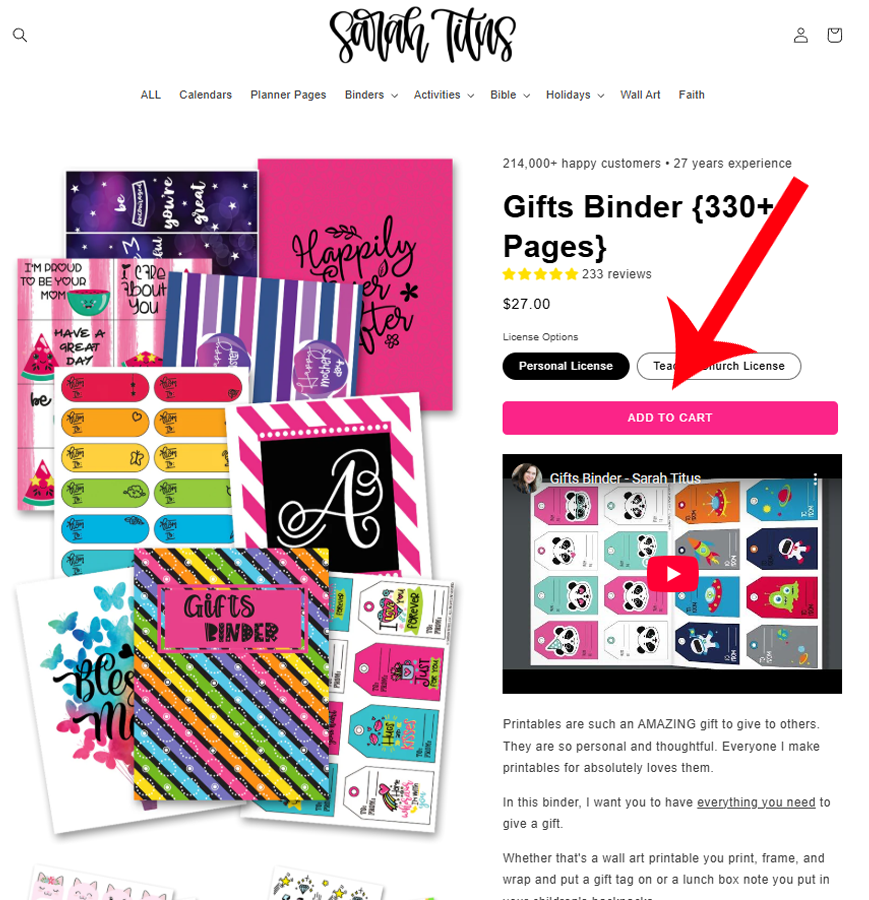 Gift Binder Add to Cart