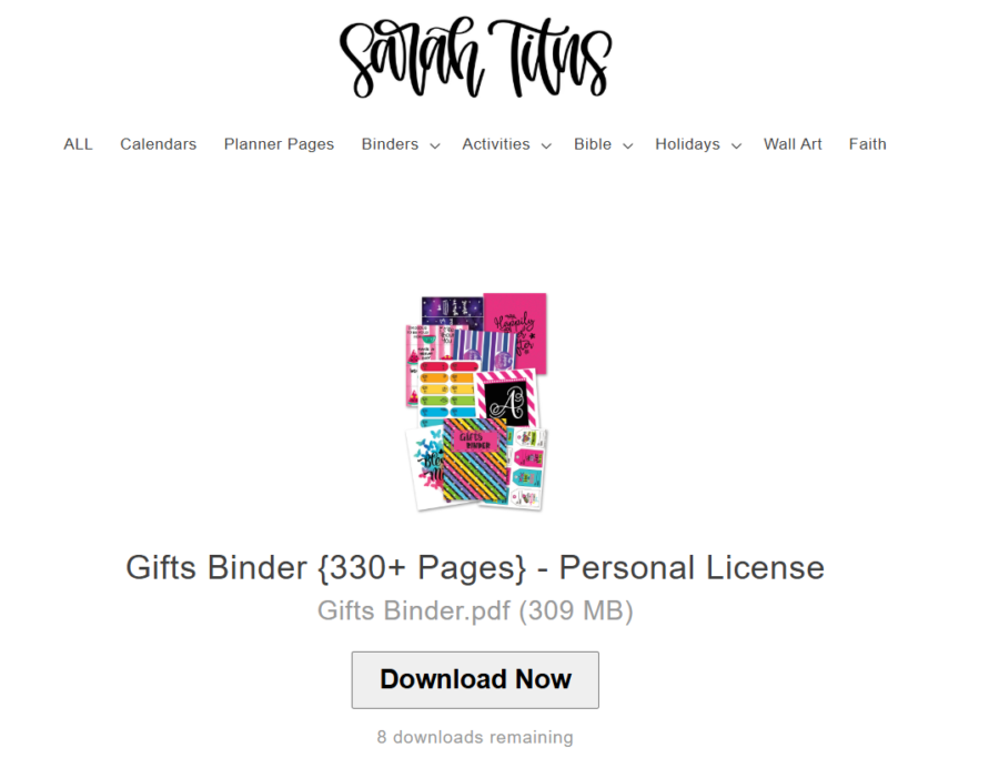 Gift Binder Download Page