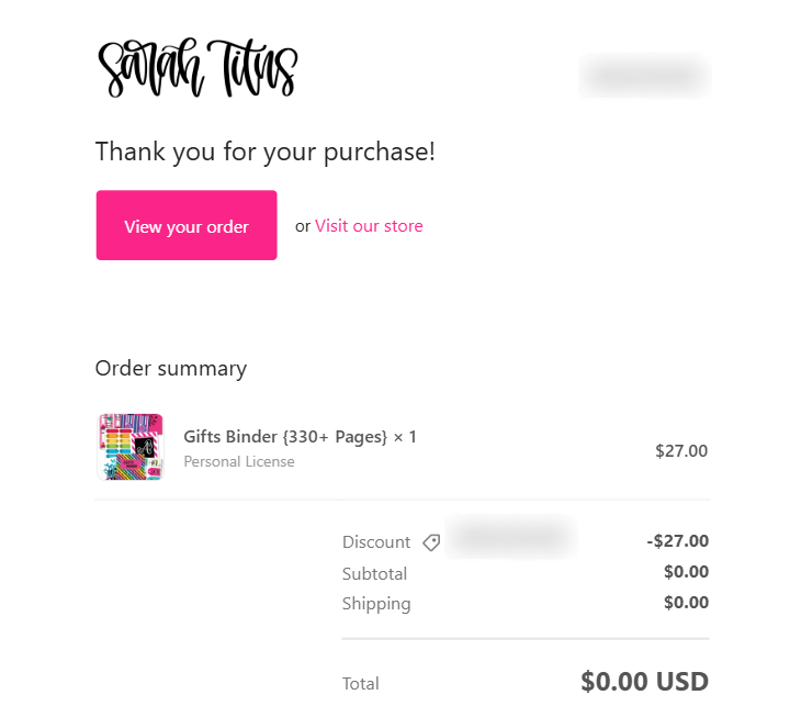 Gift Binder Order Email