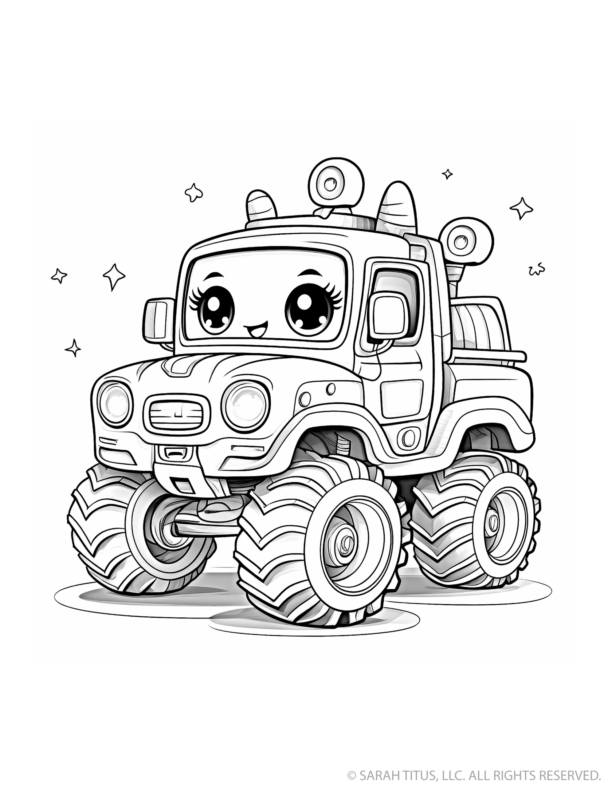 Side Angled Monster Truck with Stars