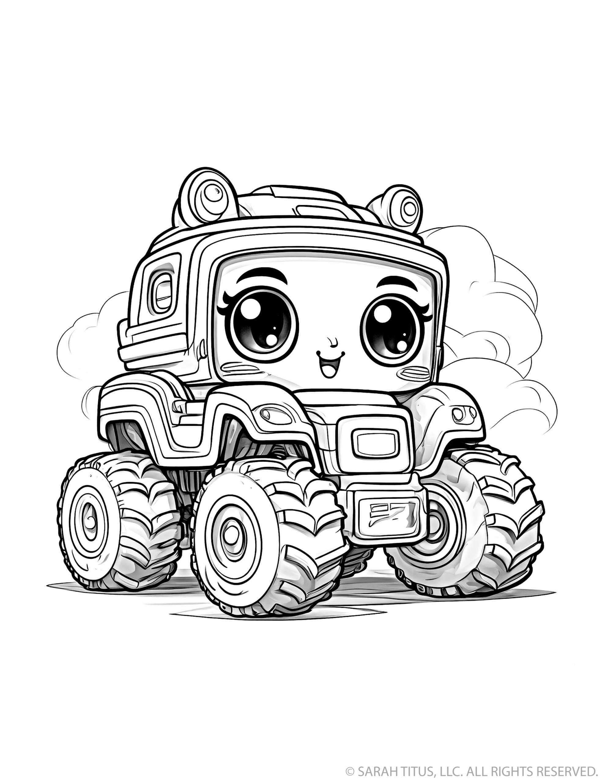 Smiling Monster Truck With Dust Clouds