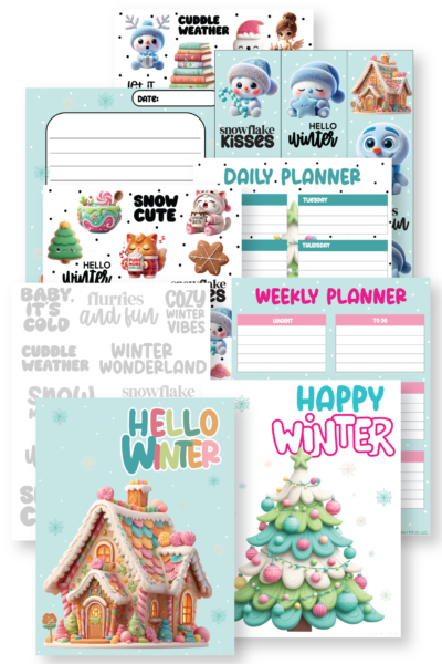 Cozy winter daily planner printable on a desk with hot cocoa, helping you organize your day and feel calm and focused.