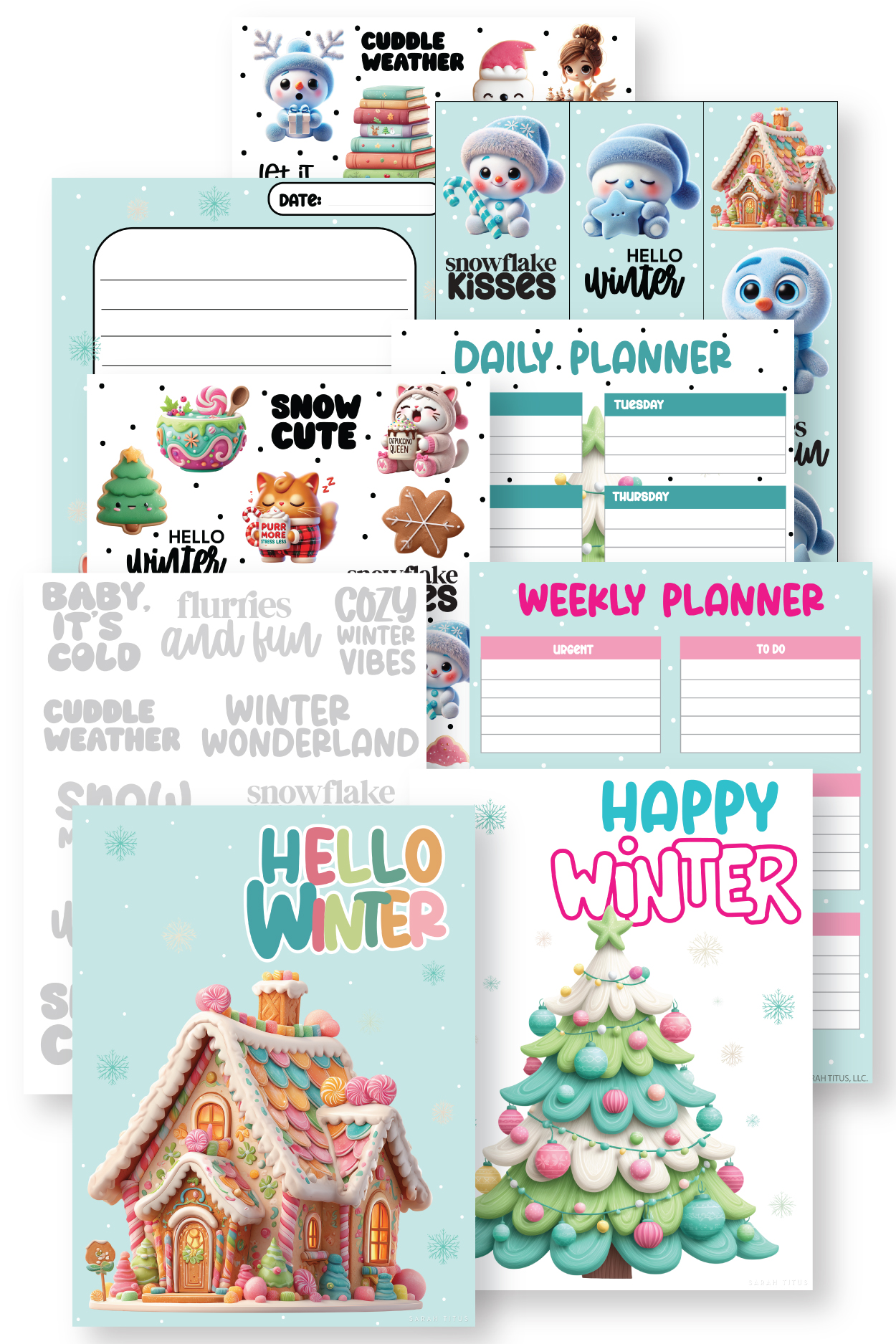 Cozy winter daily planner printable on a desk with hot cocoa, helping you organize your day and feel calm and focused.