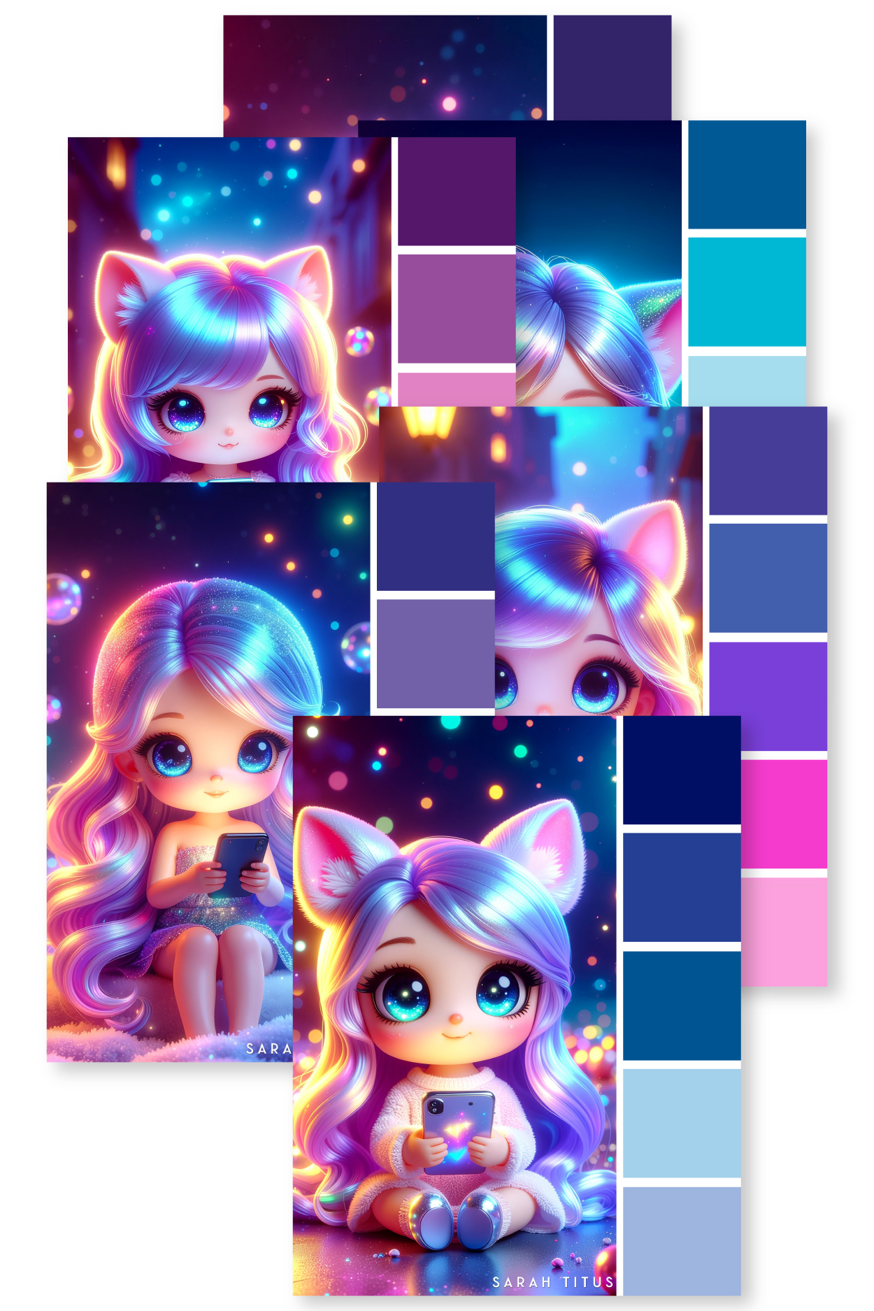 Paletas de colores de galaxia de ensueño de Cute Chibi Girl