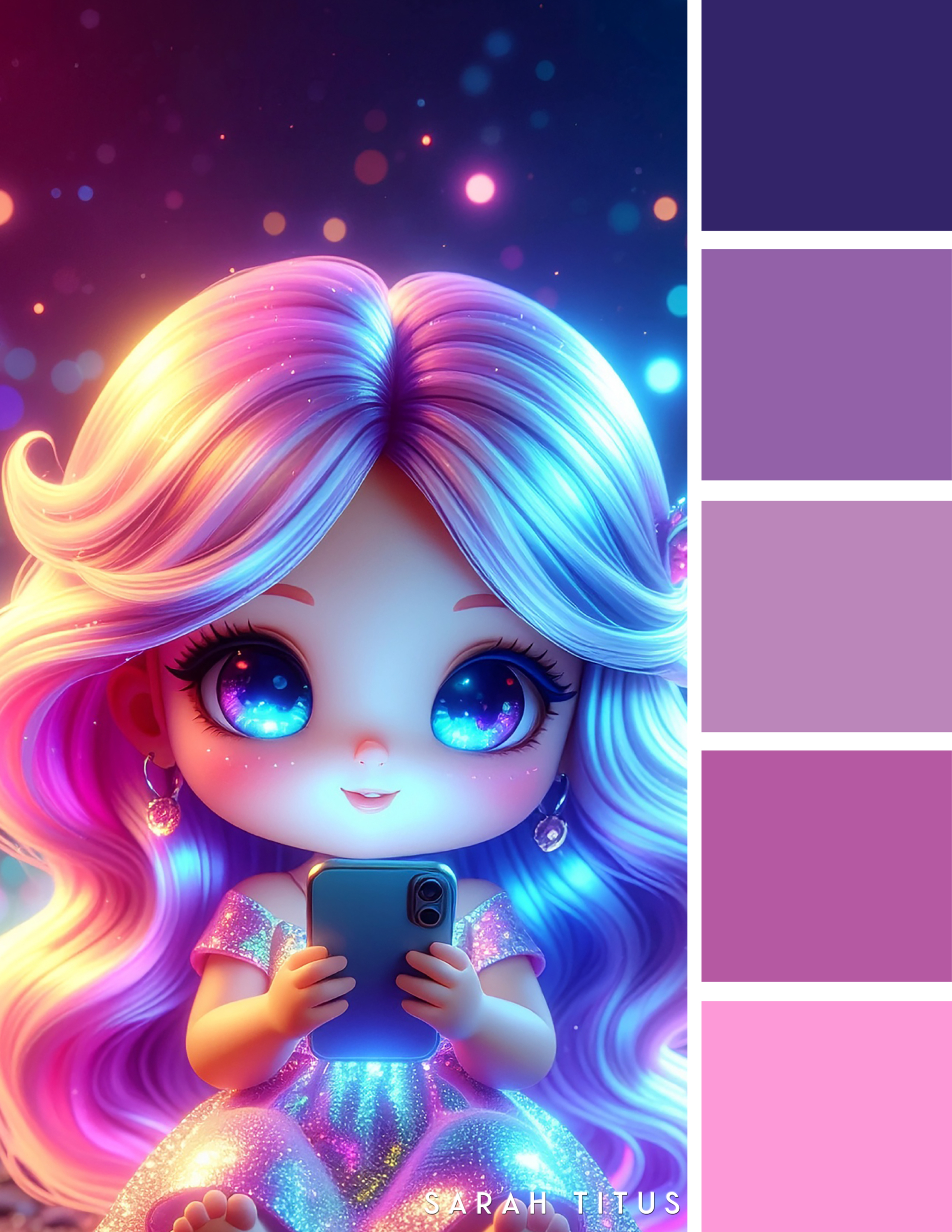 Cute Chibi Girl Dreamy Galaxy Color Palettes - Sarah Titus
