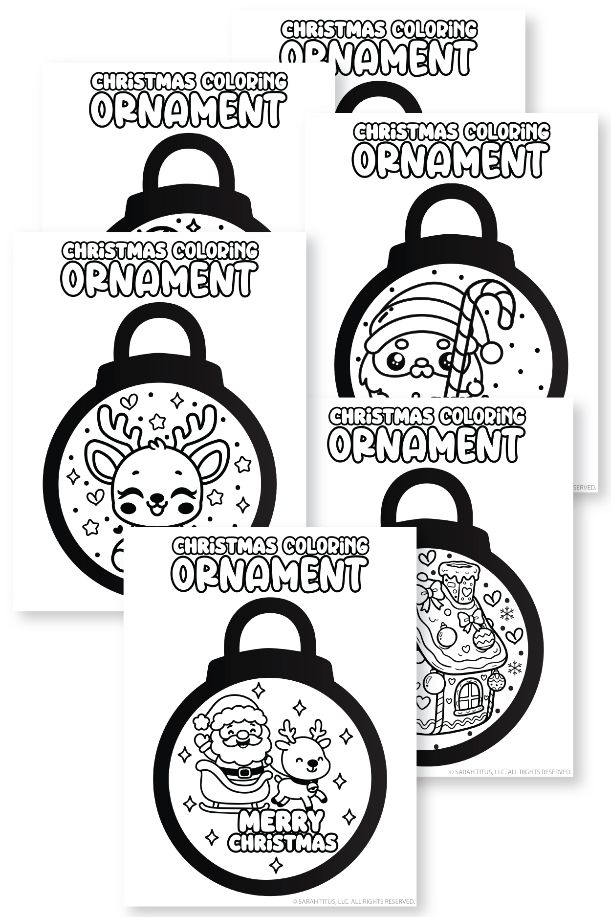 Super cute printable Christmas coloring ornaments page with kawaii ornament designs for kids to color and cut out.